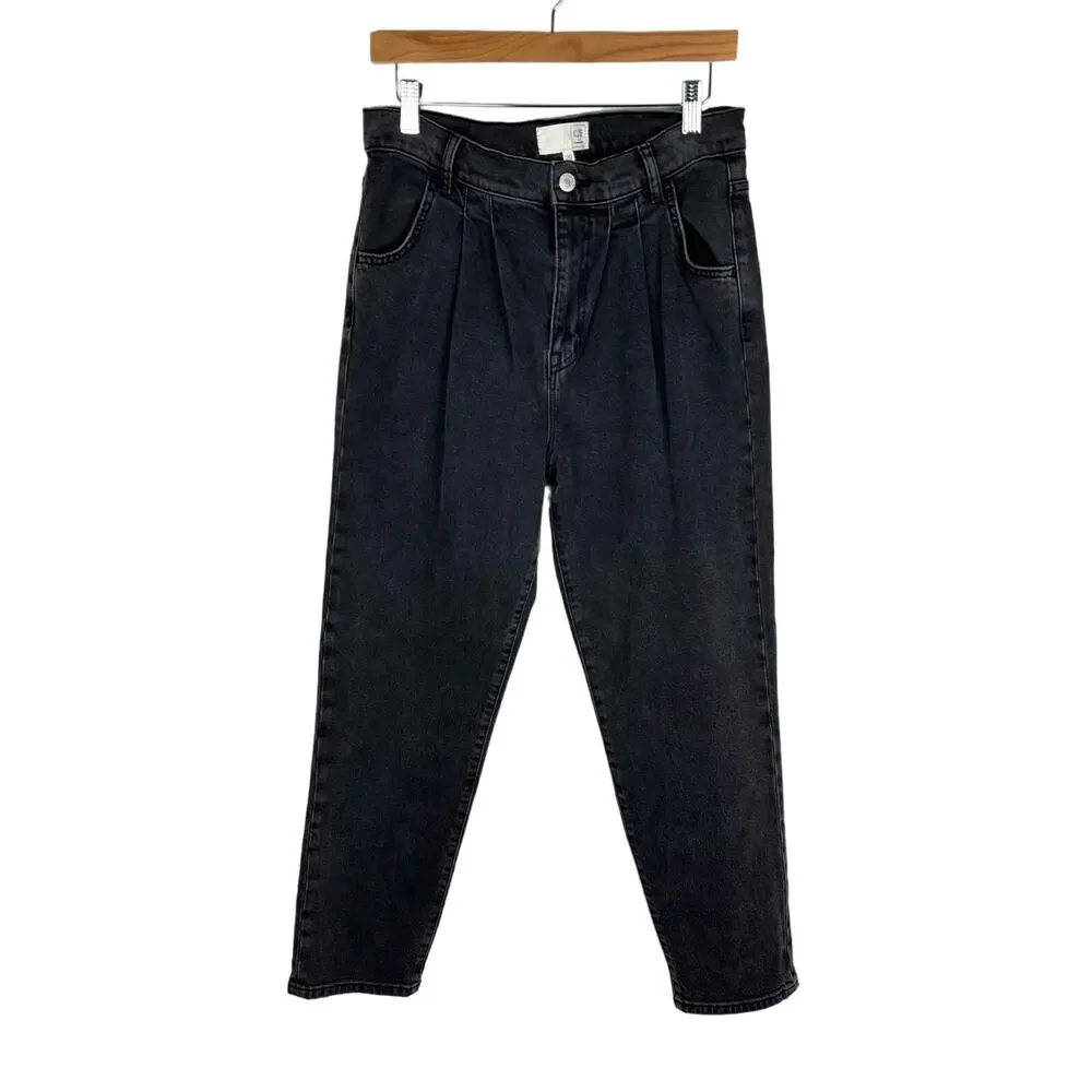 Current Elliott Jeans Womens 29 Black Straight Pleated High Rise Slouchy Taper